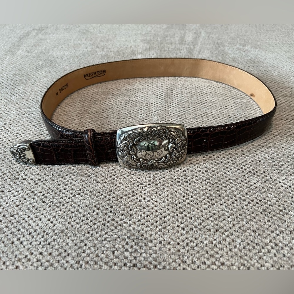 Vintage 1996 Brighton Leather Belt‎ Silver Buckle M